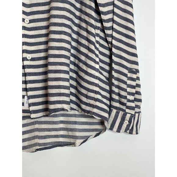 Onia Linen Blend Button Down High Low Hem Gray White Shirt Size Large - Picture 3 of 10